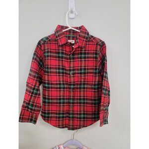 Cat & Jack Boys Red Plaid Flannel Button-Down Shirt XS 4/5
